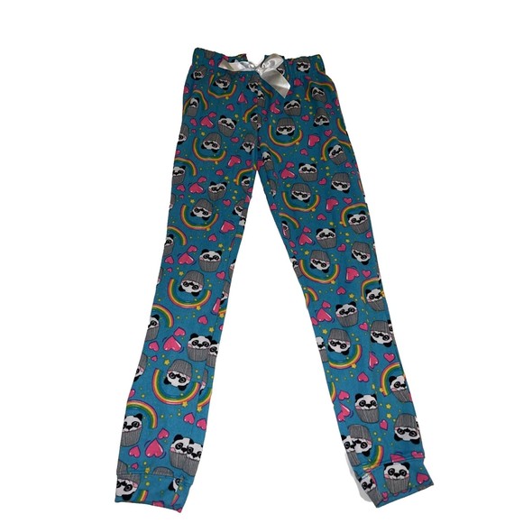 Sleep On IT Girls Multi Color Pajama Pants Med Size 10/12 Panda Rainbow Hearts - Picture 1 of 6